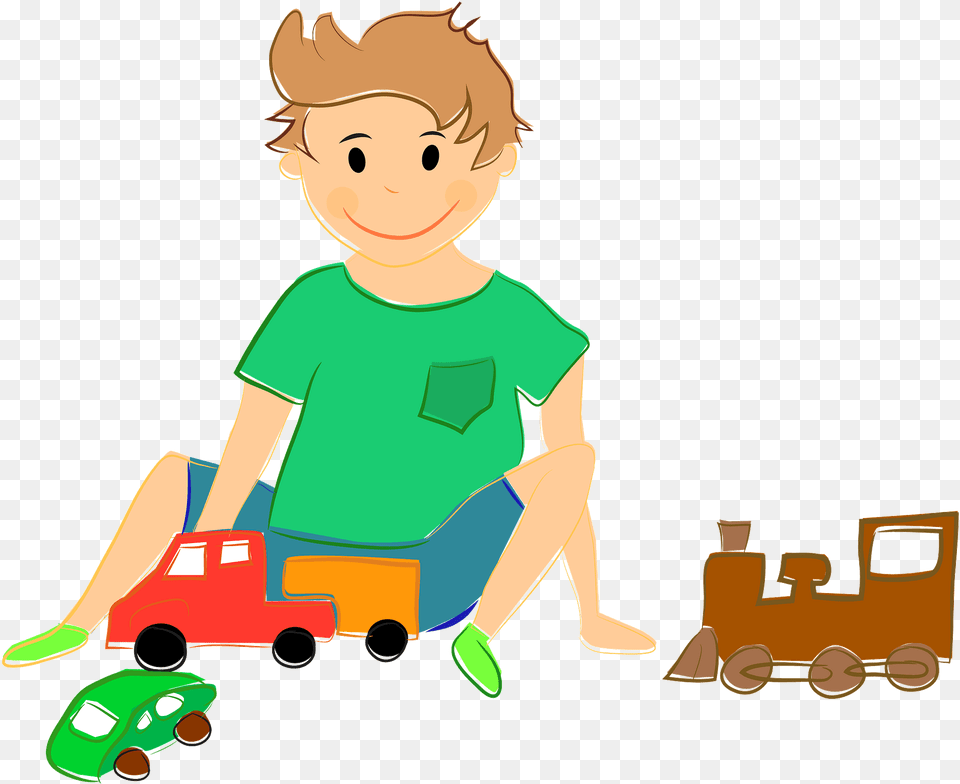 Boy Playing With Toy Cars And Train Clipart Free Download Boy Playing With Toys Clip Art, Grass, Plant, Baby, Person Png Image
