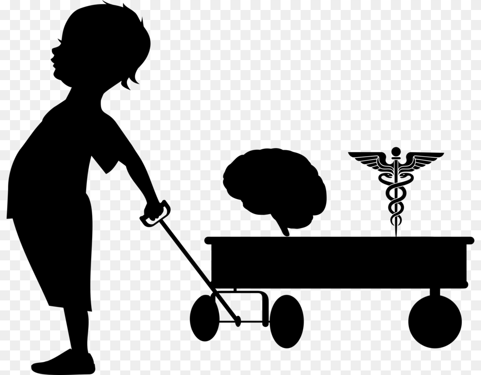 Boy Pulling Wagon Silhouette, Gray Png Image