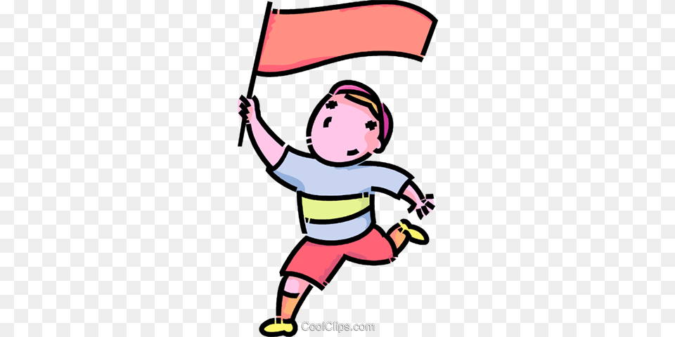 Boy Running With A Flag Royalty Free Vector Clip Art Illustration, Book, Comics, Publication, Person Png