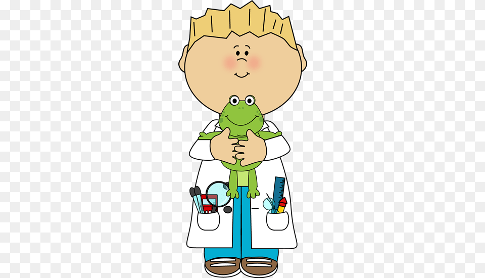 Boy Scientist Holding A Frog Cs Birthday Science, Clothing, Coat, Cartoon, Cleaning Free Png Download