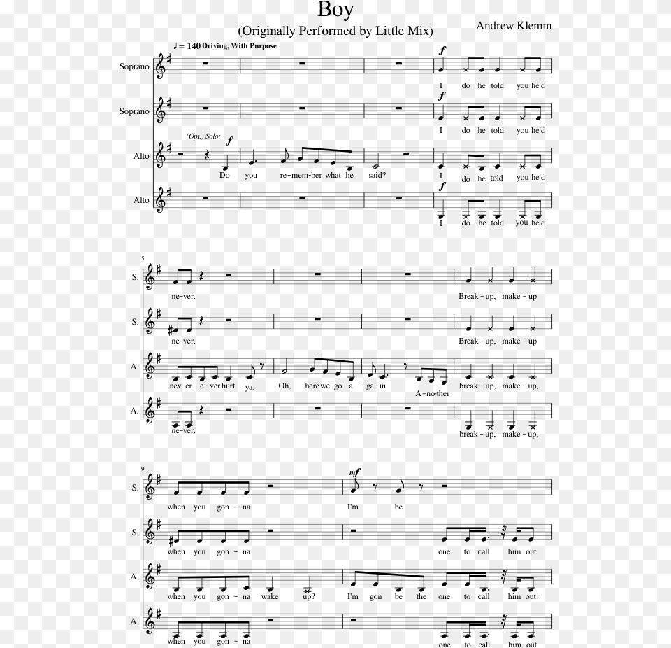 Boy Sheet Music Composed By Andrew Klemm 1 Of 11 Pages Power Little Mix Piano Notes, Gray Png