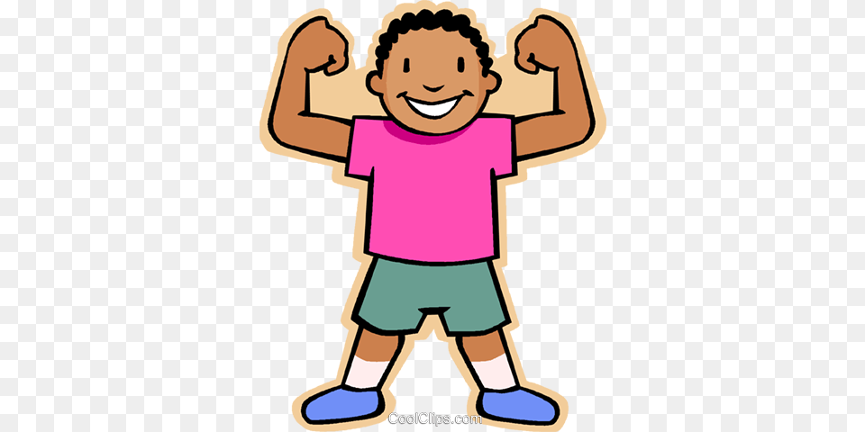 Boy Showing Muscles Royalty Vector Clip Art Illustration, Shorts, Clothing, Baby, Person Free Png