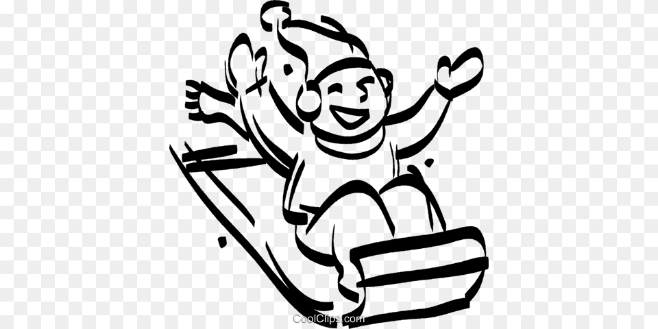 Boy Sitting On A Toboggan Tobogganing Clipart Black And White, Person, Face, Head Png