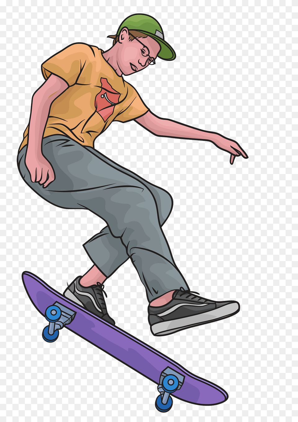 Boy Skateboarding Clipart, Person, Skateboard, Accessories, Glasses Png Image