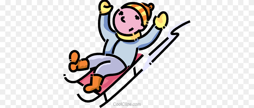 Boy Sliding Down A Hill On His Toboggan Royalty Vector Clip, Sled, Dynamite, Weapon, Bobsled Free Png Download