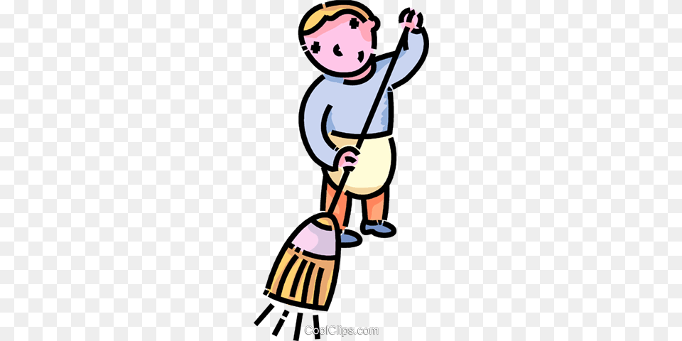 Boy Sweeping The Floor Royalty Vector Clip Art Illustration, Cleaning, Person, Baby, Face Free Png