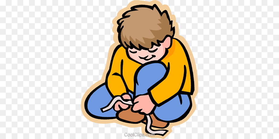 Boy Tying Shoe Laces Royalty Vector Clip Art Illustration, Kneeling, Person, Baby, Face Free Transparent Png