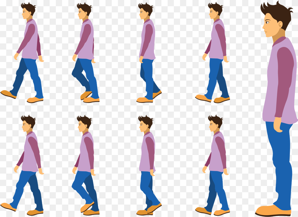 Boy Walking Cycle Man Walking Step By Step, Sleeve, Clothing, Pants, Long Sleeve Free Transparent Png