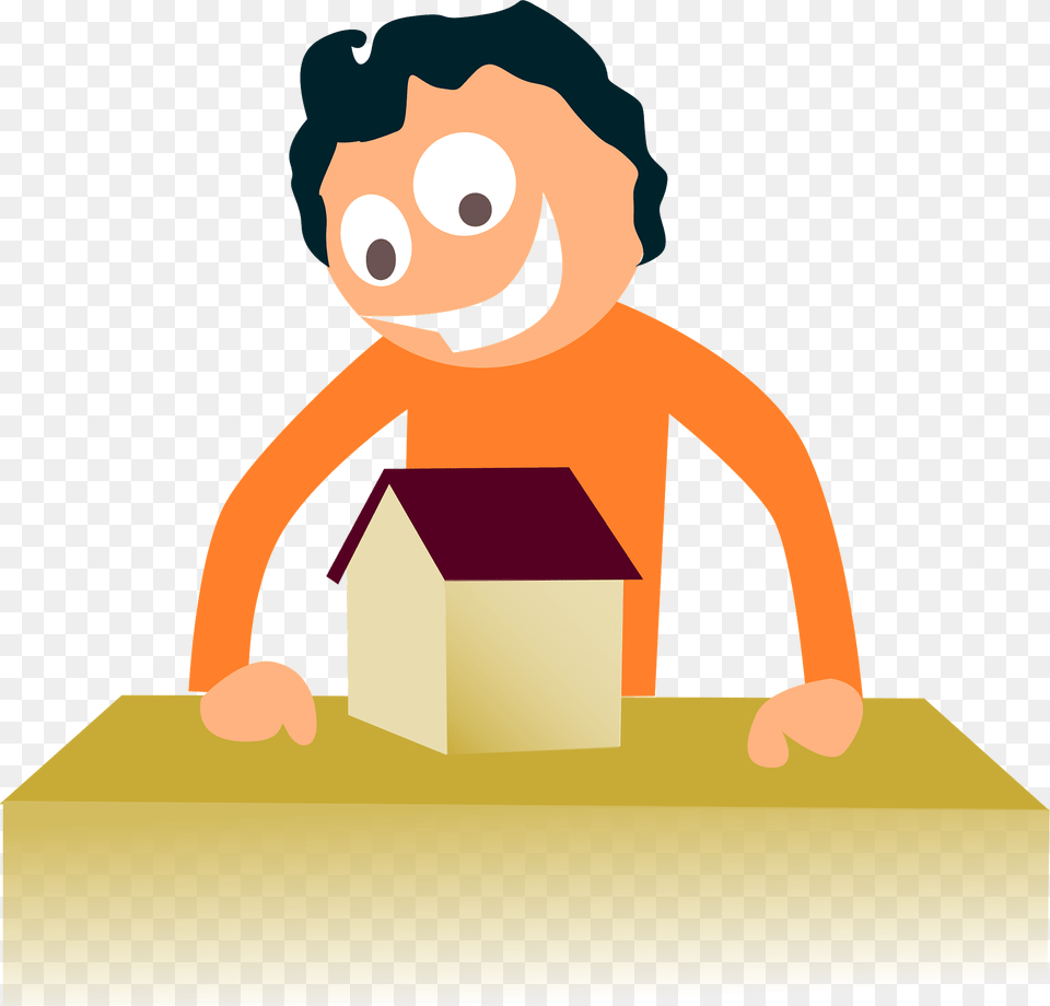 Boy With A Model House Clipart, Box, Cardboard, Carton, Person Free Png