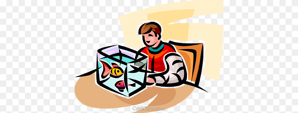 Boy With His Goldfish In A Fish Tank Royalty Vector Clip Art, Person, Reading, Baby, Face Png