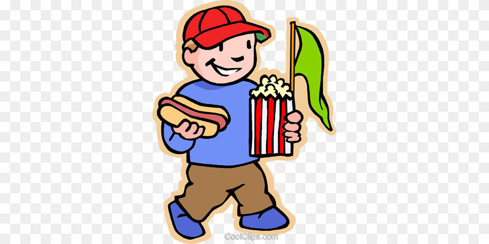 Boy With Hotdog Popcorn And Pennant Royalty Vector Clip Art, People, Person, Baby, Face Png Image