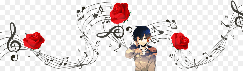 Boy With Music Above Him And Roses Rock Star Drawing Black And White, Rose, Plant, Flower, Art Free Png Download