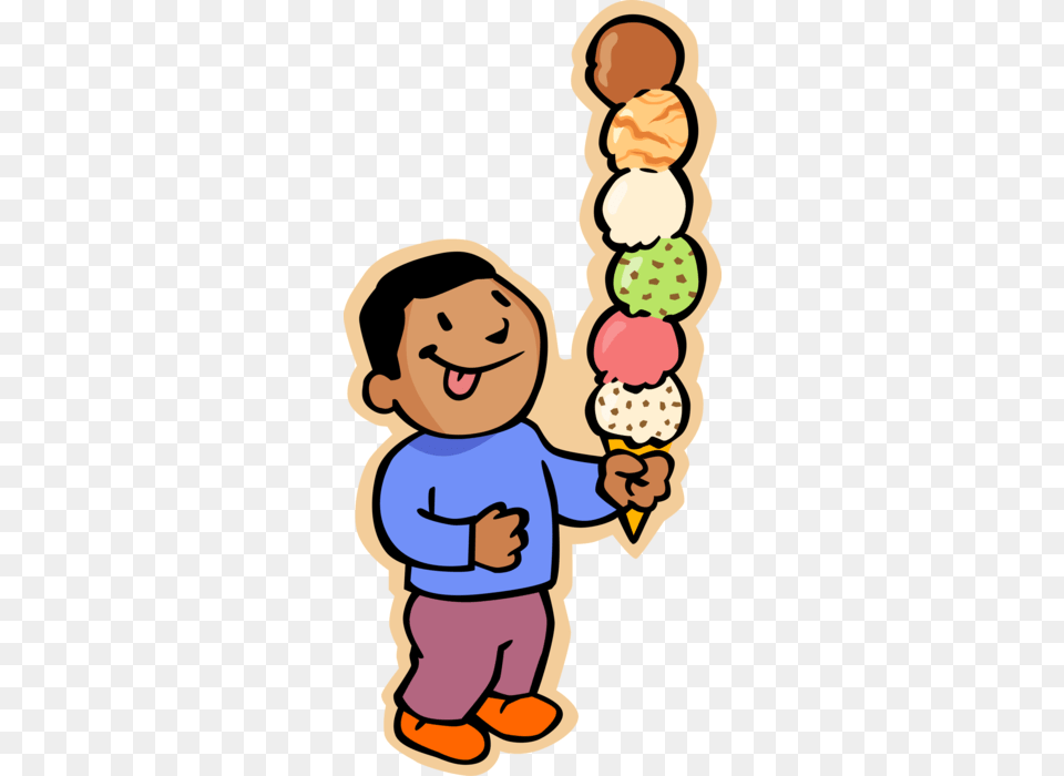 Boy With Six Scoop Ice Cream Cone, Dessert, Food, Ice Cream, Baby Png Image