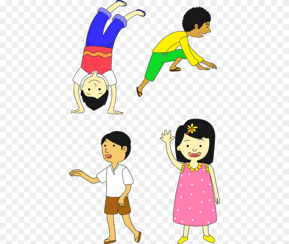 Boys Cartoon Children Do A Handstand Clipart, Person, Child, Female, Girl Free Png Download