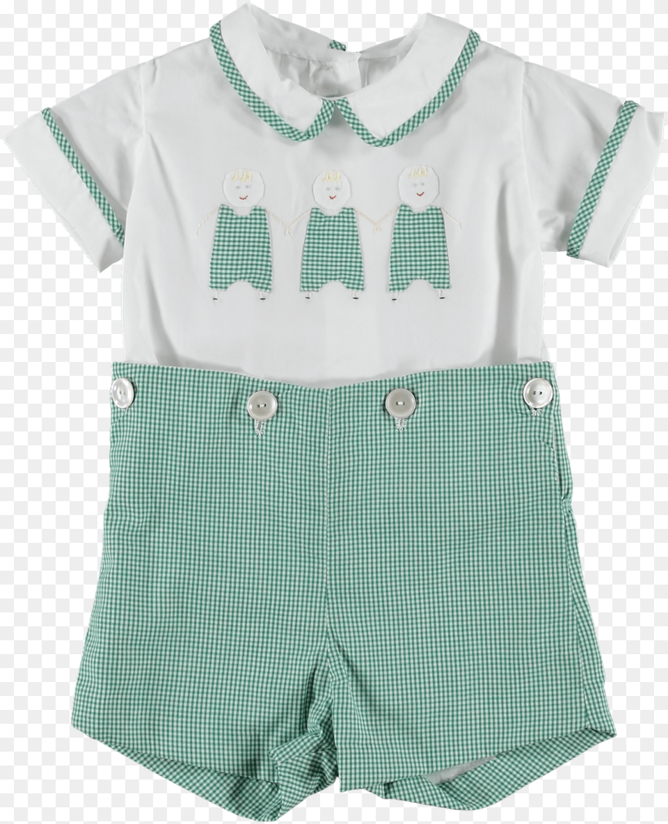 Boys Heirloom Clothing Green Gingham Button On Cookie, Shirt, Shorts, Baby, Person Free Png Download