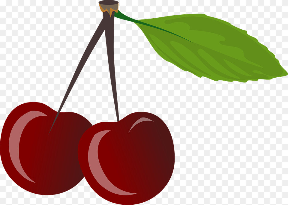 Brace Cherries Cherry Food Leaf Pair Red Ripe Clip Art Cherries, Fruit, Plant, Produce Png Image