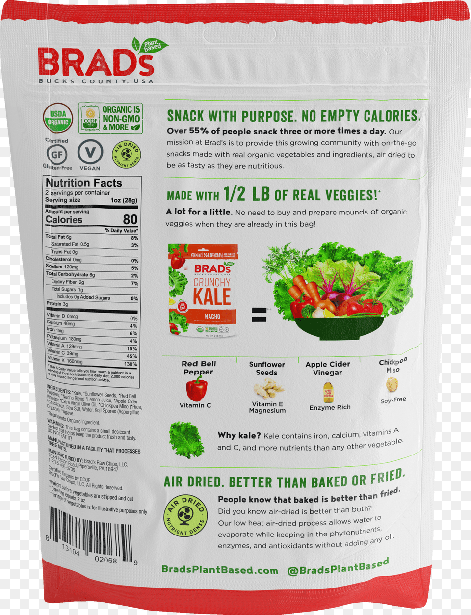 Brads Kale Chips Nutrition Facts, Book, Comics, Publication, Baby Free Png Download