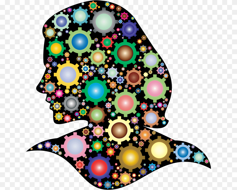 Brain Gears Rainbow Geared Woman Silhouette Round Ornament, Accessories, Art, Graphics, Pattern Png Image