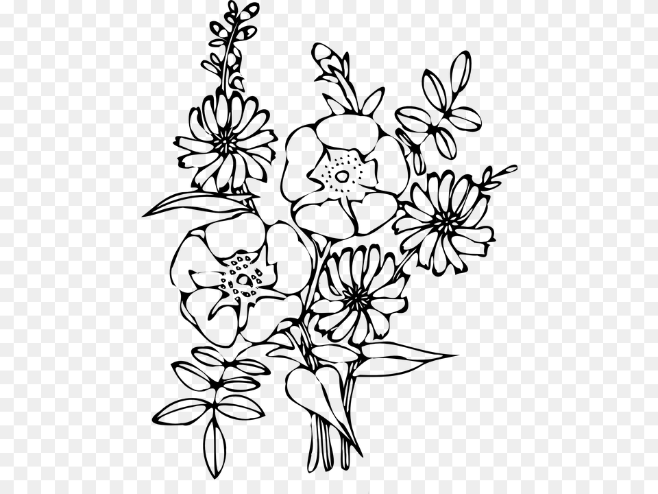 Branch Vector Floral Flower Bouquet Black And White, Gray Png