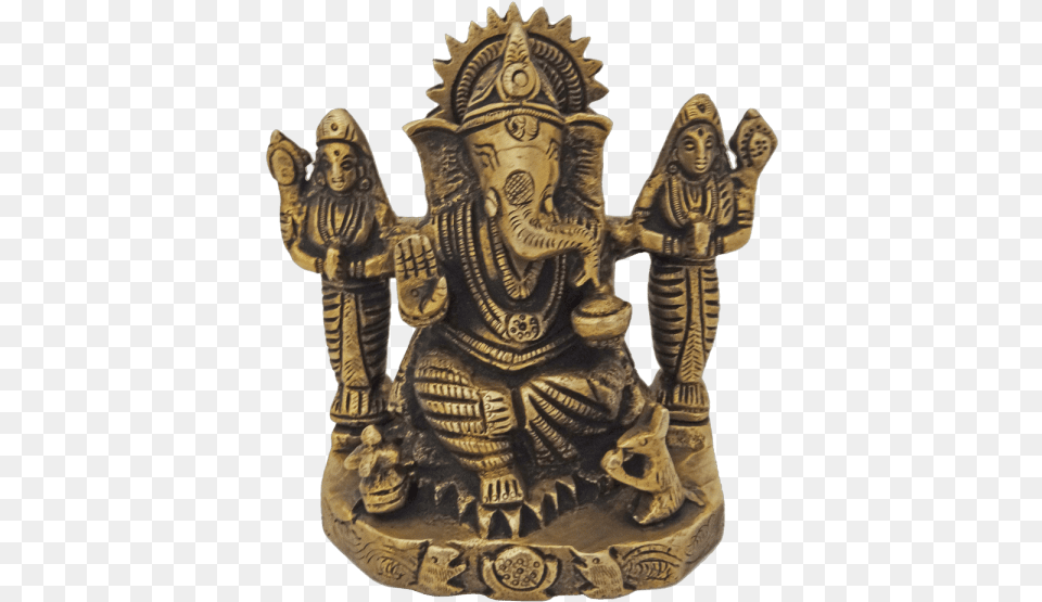 Brass Antique Lord Ganesha With Deviquots Statue 5 Inches Statue, Bronze, Figurine, Archaeology, Animal Png
