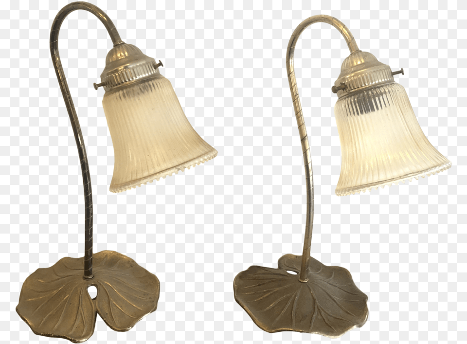Brass Art Deco Style Lily Pad Table Lamps A Pair 3412 Lamp, Bronze, Lampshade Png Image