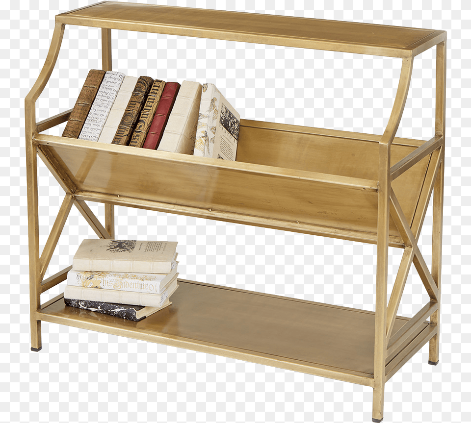 Brass Bookshelf, Furniture, Wood, Crib, Infant Bed Png Image