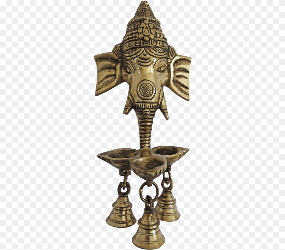Brass Ganesha Diya With 3 Face Jyot Wall Hanging With Brass, Bronze, Person, Treasure Free Png Download