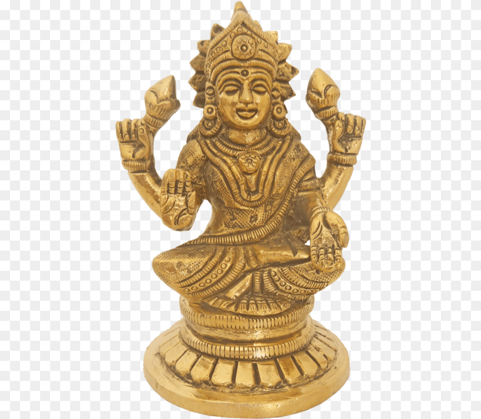 Brass Goddess Devi With Lotus Bud Statue 2 X 4 Inch Lakshmi, Person, Face, Head, Bronze Free Png Download