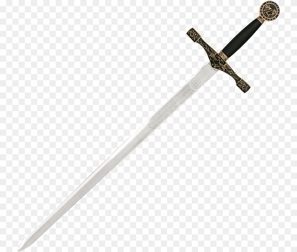 Brass Hilt Excalibur Sword Long Sword Handle, Weapon, Blade, Dagger, Knife Png Image