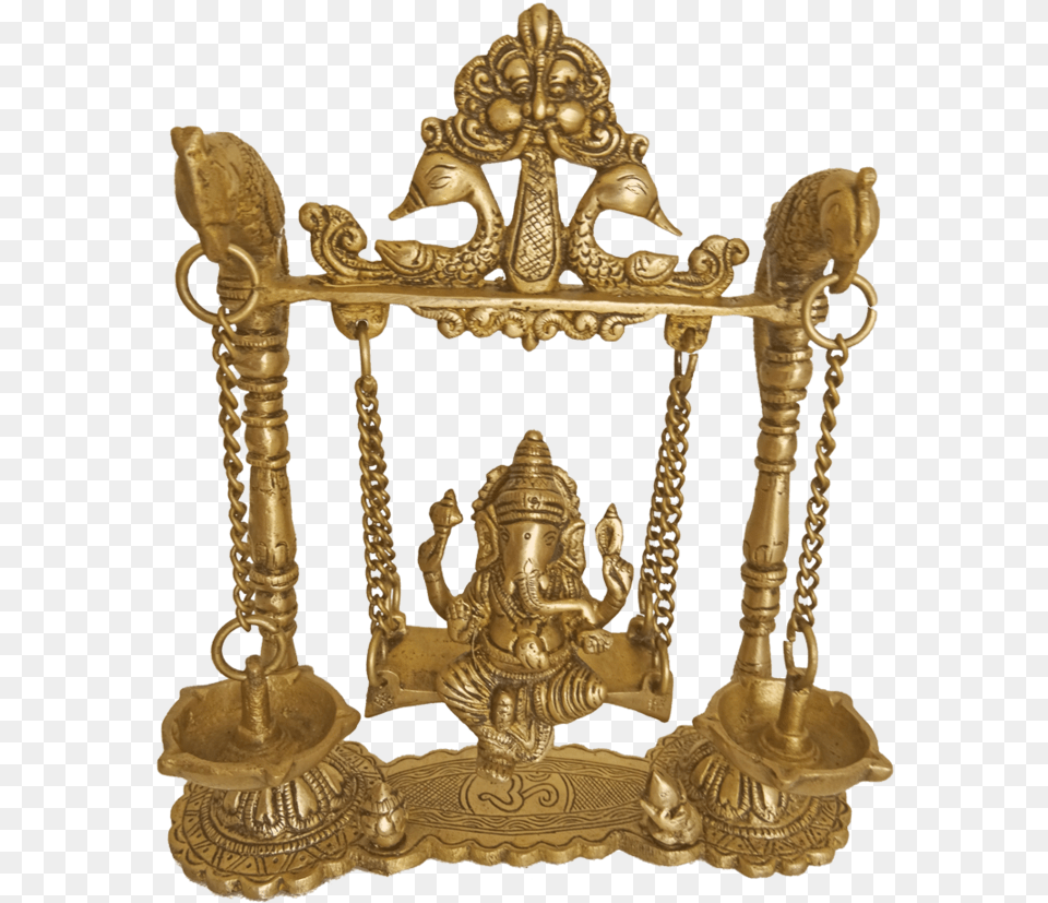 Brass Lord Ganesha Sitting In Peacock Julla With Diya Antique, Bronze, Treasure, Baby, Person Png Image