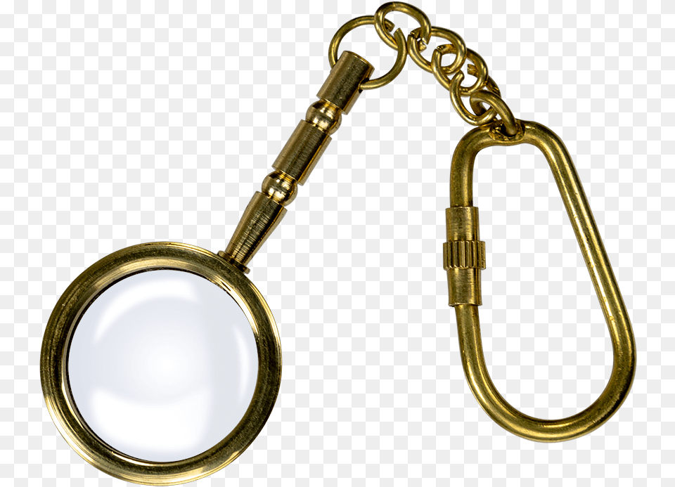 Brass Magnifying Glass Keychain Circle, Gold Png