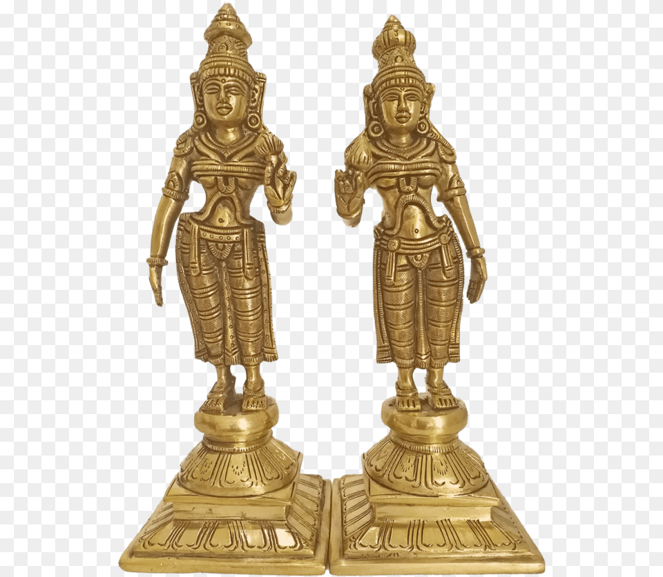 Brass Pair Of Devi S God Statues 10 X 7 Inch Vgo Bronze Sculpture, Person, Face, Head Png Image