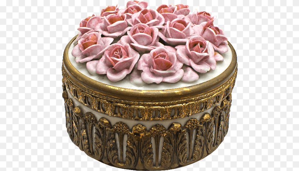 Brass Round Box With Porcelain Roses Isolated Objects Garden Roses, Rose, Plant, Flower, Cream Png Image