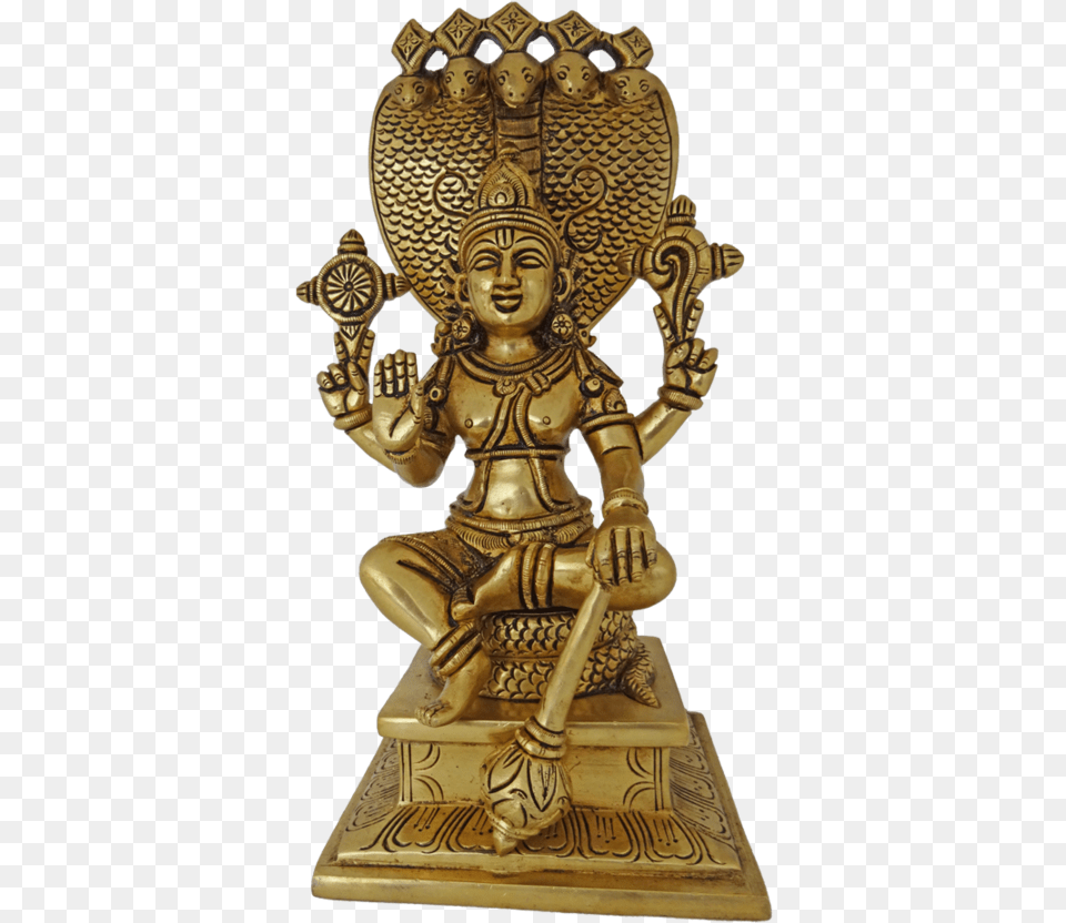 Brass Vishnu Sitting Under 5 Headed Snake Statue 5 Statue, Bronze, Adult, Wedding, Person Free Png Download