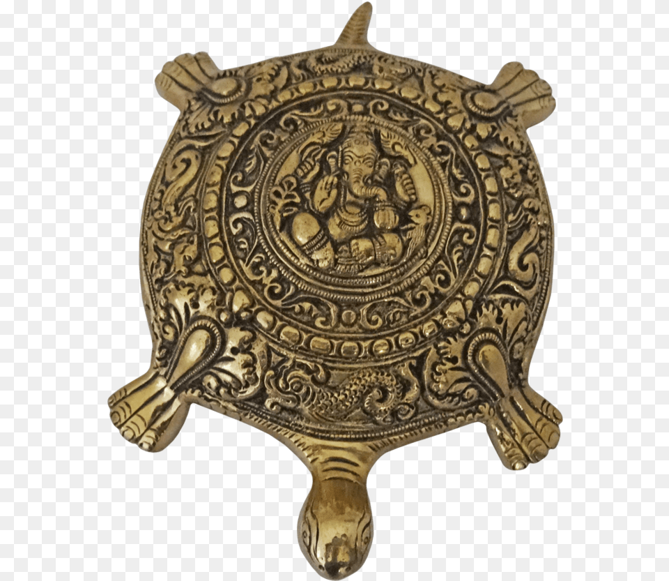 Brass Well Designed Vastu Turtle With Ganesha Showpiece Tortoise, Badge, Bronze, Logo, Symbol Free Png