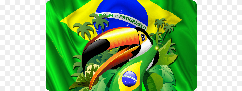 Brazil Flag With Toco Toucan Doormat 30 X18 Toco Toucan With Brazil Flag, Animal, Plant, Vegetation, Beak Free Png Download