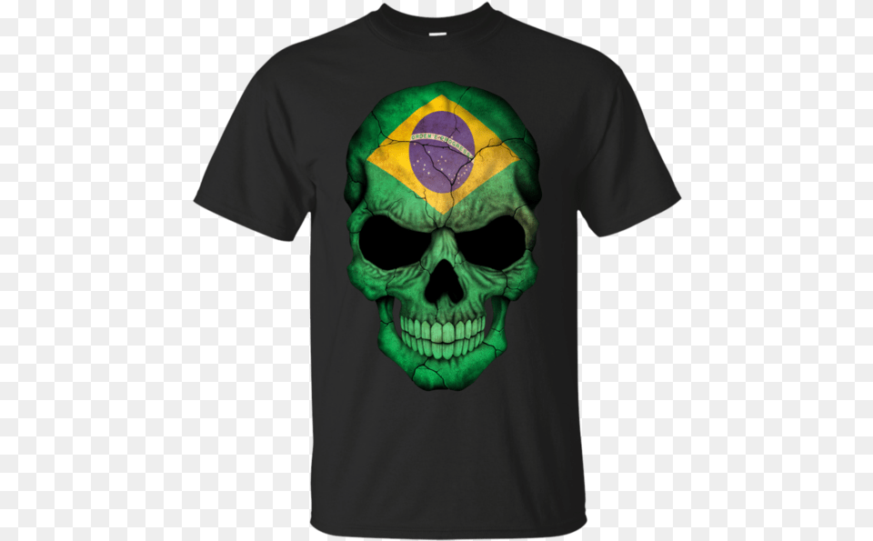 Brazilian Flag Skull T Shirt Amp Hoodie Brazilian Skull, Clothing, T-shirt Free Png Download