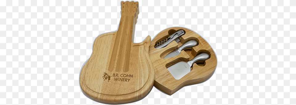 Brc Guitar Cutting Board With Cheese Knives Paddle, Cutlery, Chopping Board, Food Png
