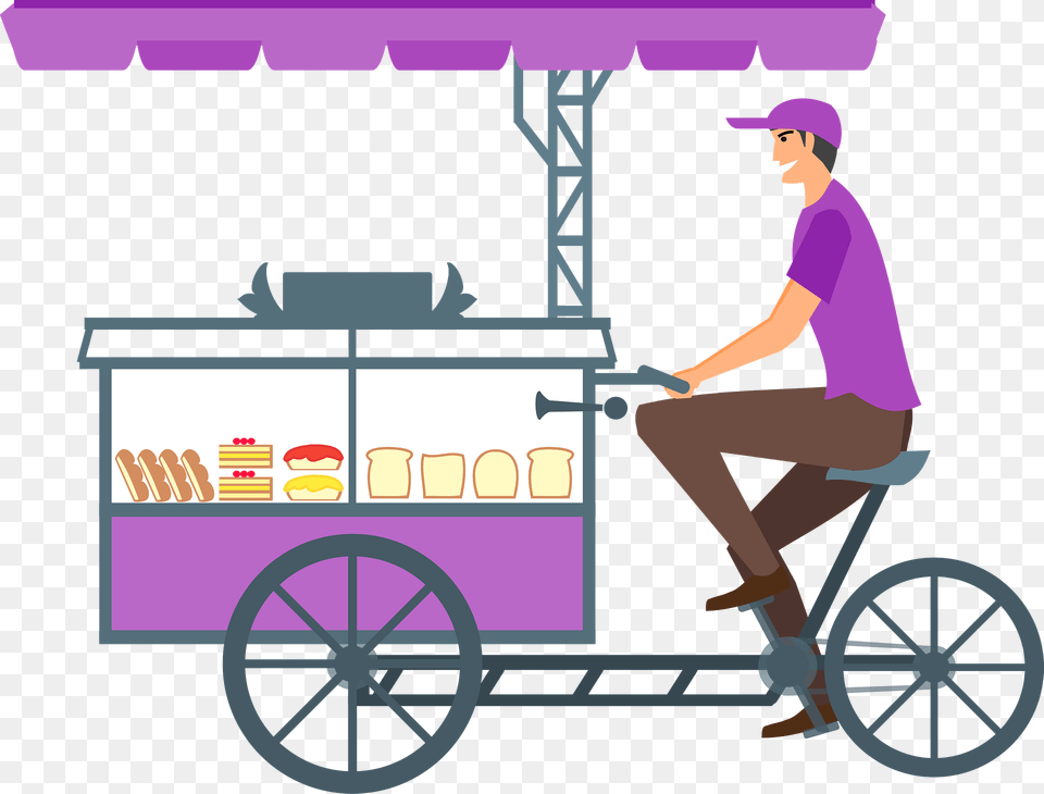 Bread Seller With Advanced Cycle Cart Clipart, Adult, Person, Woman, Female Png Image