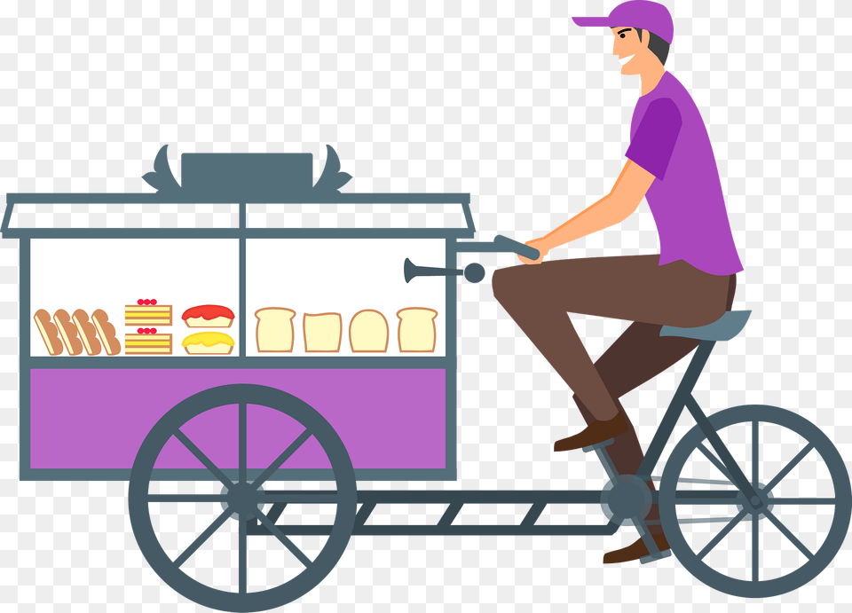 Bread Seller With Cart Clipart, Adult, Wheel, Person, Machine Free Png