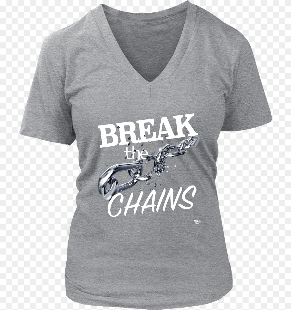Break The Chains White Ladies V Neck T Shirt Active Shirt, Clothing, T-shirt, Boy, Male Png Image