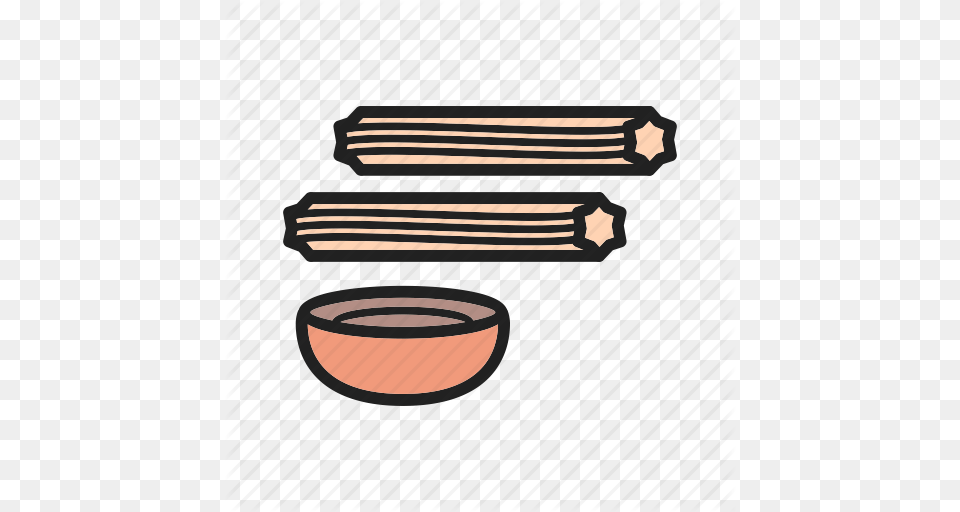 Breakfast Churros Food Pastry Snack Spanish Sweet Icon, Bowl, Soup Bowl, Pottery, Cutlery Png Image