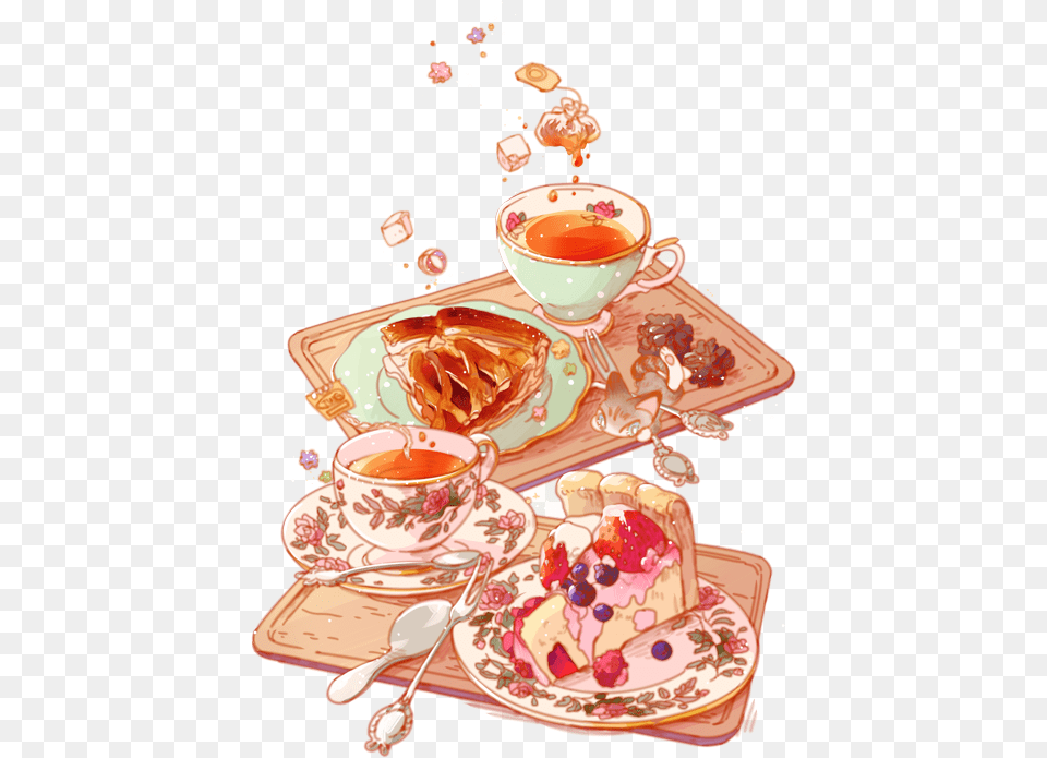 Breakfast Food Drawing Cake Drawing, Cup, Cutlery, Meal, Spoon Free Png Download