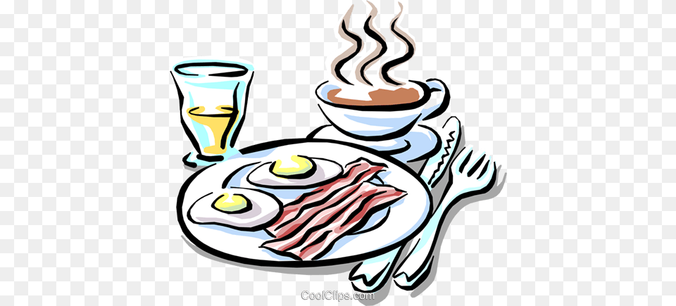 Breakfast Of Bacon Eggs With Coffee Royalty Vector Clip Art, Cutlery, Food, Fork, Meal Png Image