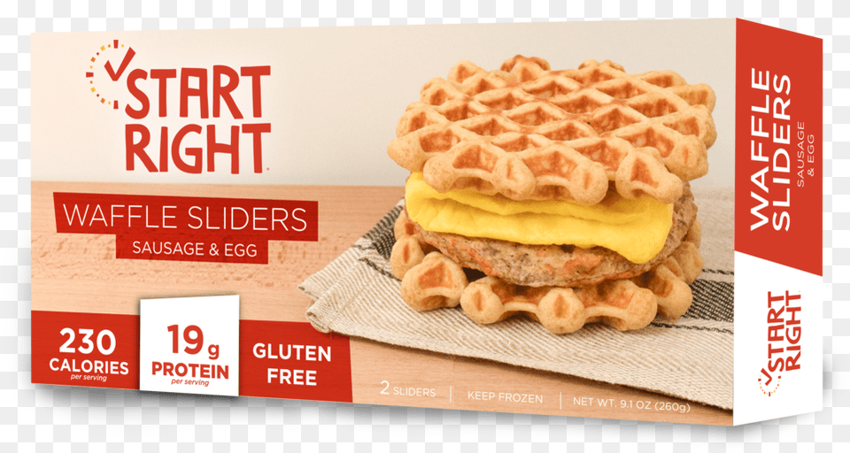 Breakfast Sandwich Start Right Waffle Slider Waffle Belgian Waffle, Burger, Food, Advertisement Free Png Download