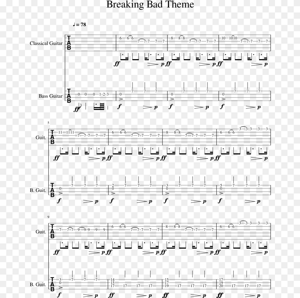 Breaking Bad Theme Sheet Music 1 Of 2 Pages Breaking Bad Theme Guitar Music, Text Free Png Download