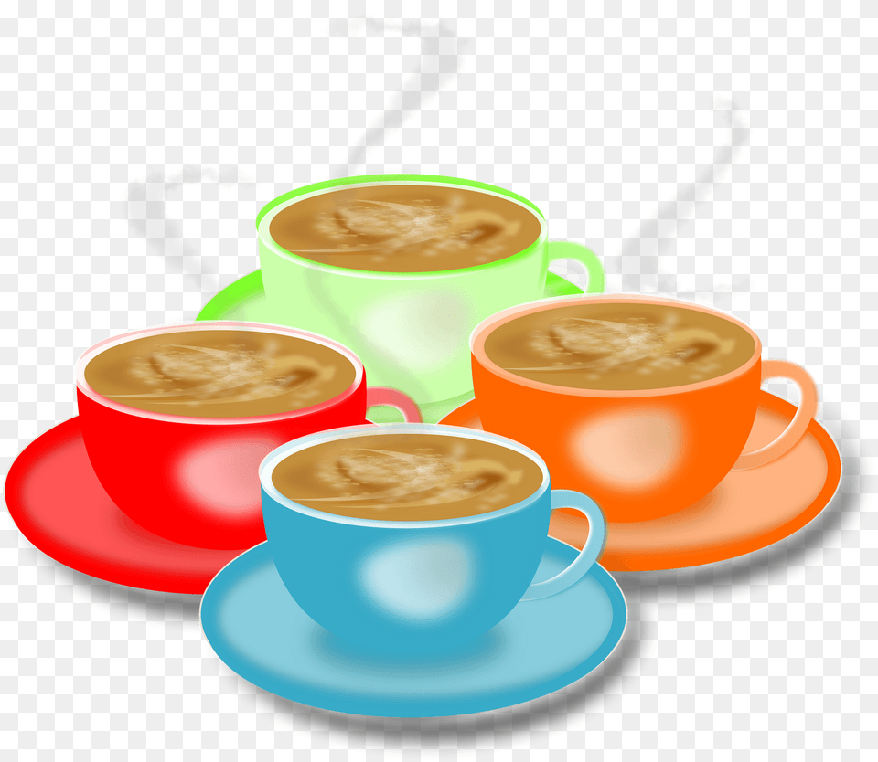 Brewlicious Four Colored Cups Full Of Coffee Clipart, Cup, Saucer, Beverage, Coffee Cup Free Png