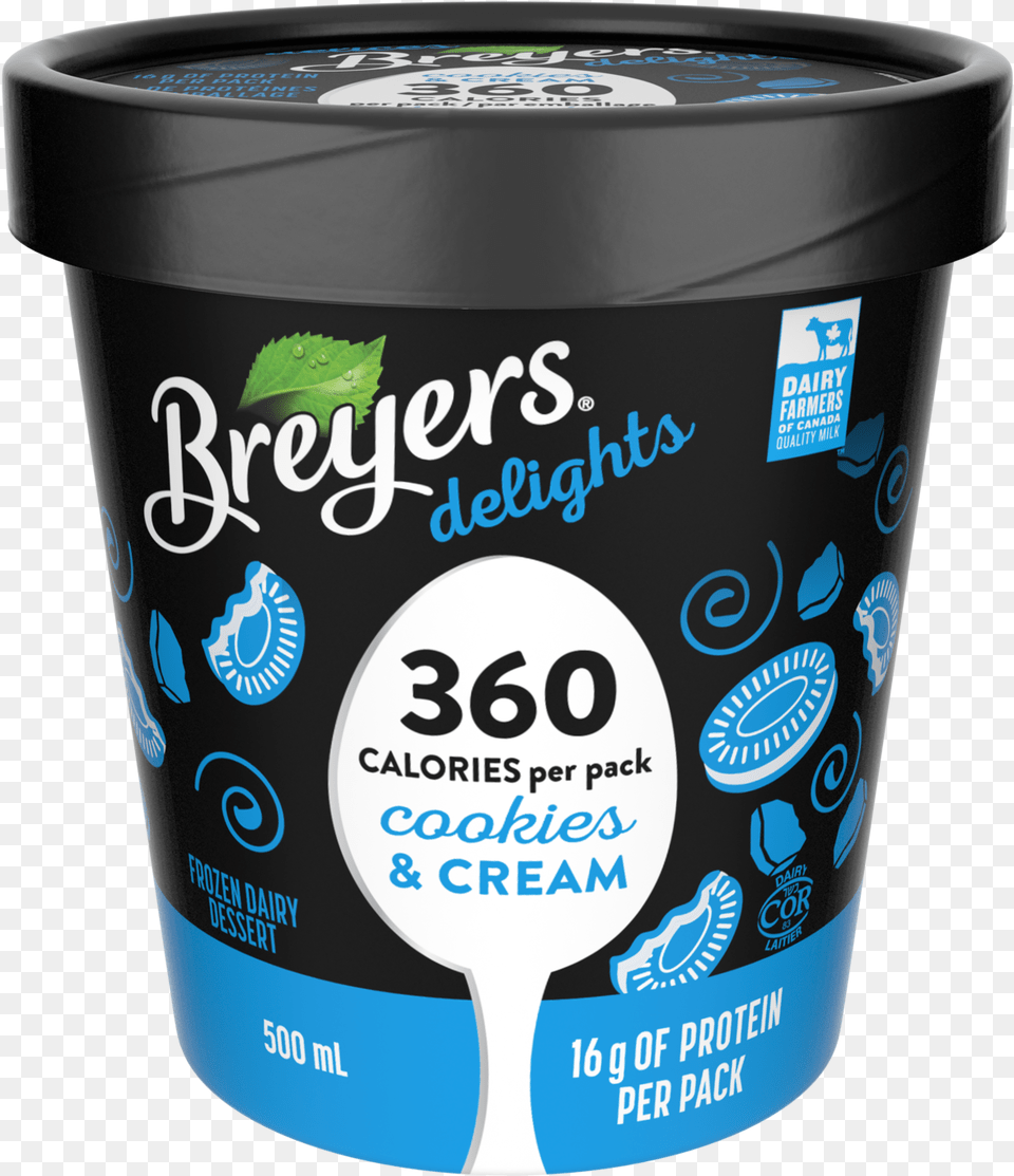 Breyers Delights Cookies Amp Cream 500 Ml Front Of Pack Breyers Delights Ice Cream Reduced Fat Cookies, Dessert, Food, Yogurt, Ice Cream Png Image