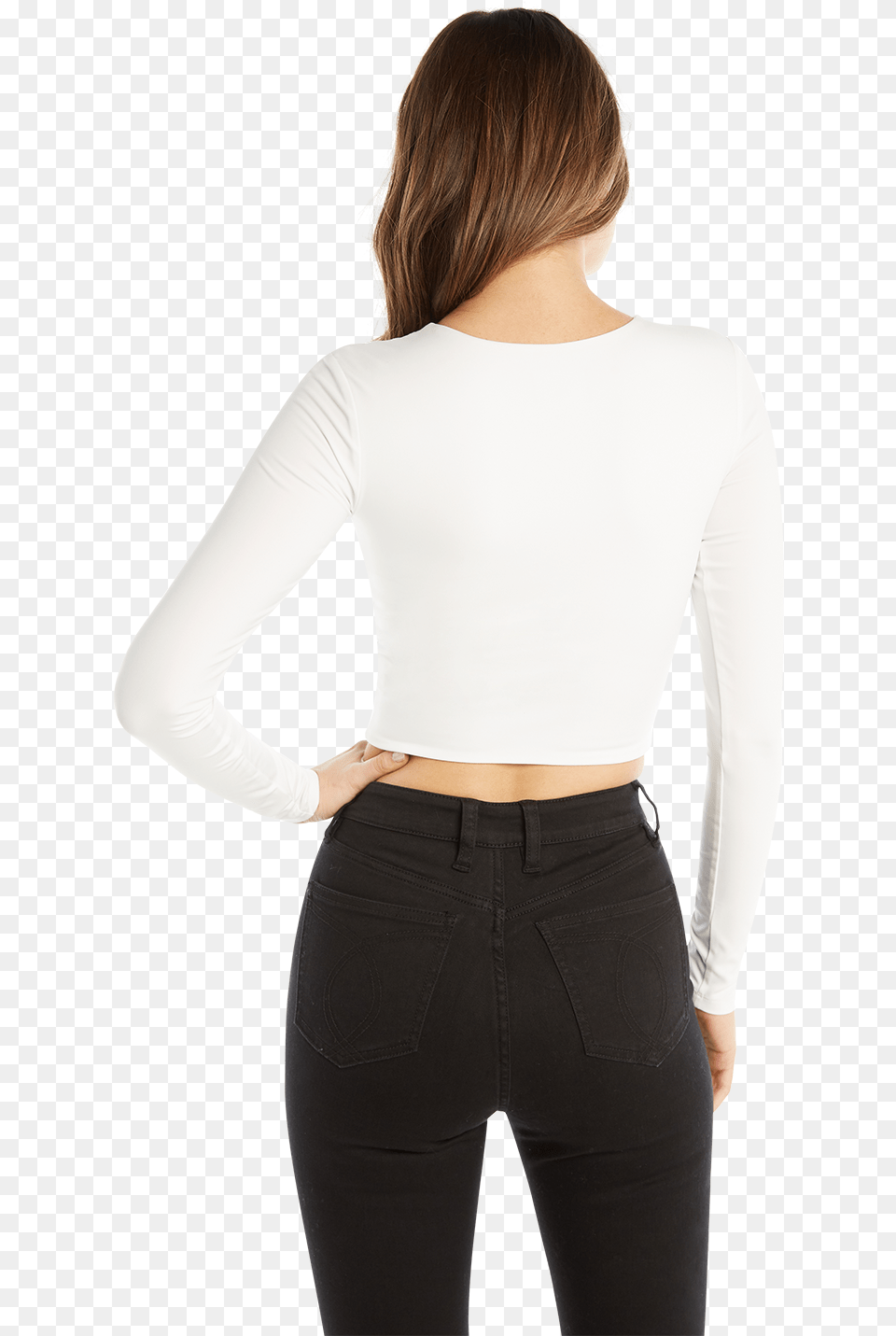 Bria Ls Crop Top In Colour Bright White Photo Shoot, Adult, Sleeve, Person, Pants Free Transparent Png