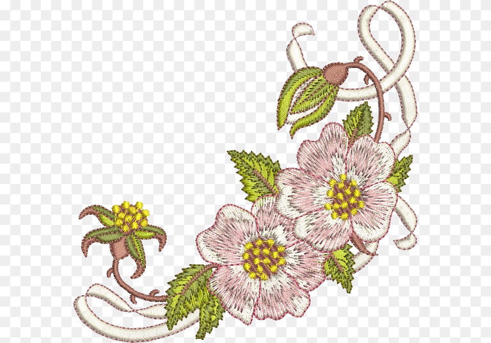 Briar Amp Ribbon Corner Transparent Flower Embroidery, Pattern, Stitch, Plant, Art Png